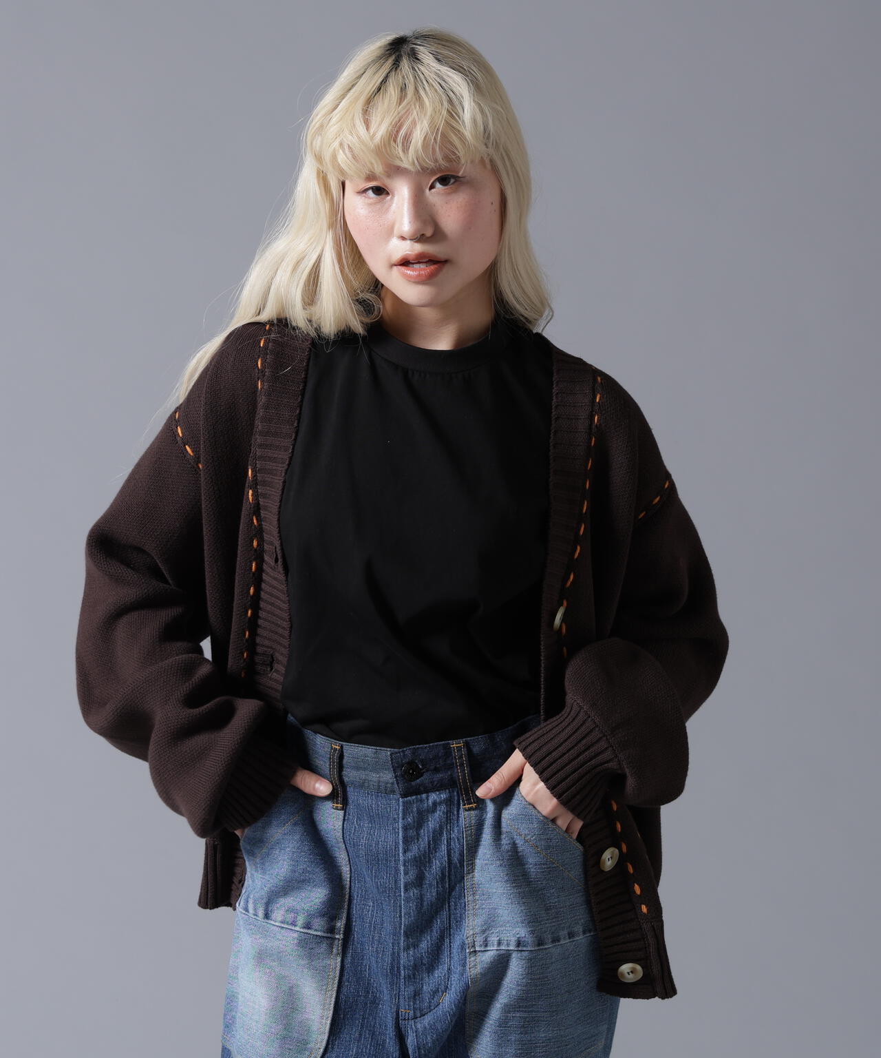 B omnivore/ビーオムニボー　STITCH KNIT CARDIGAN