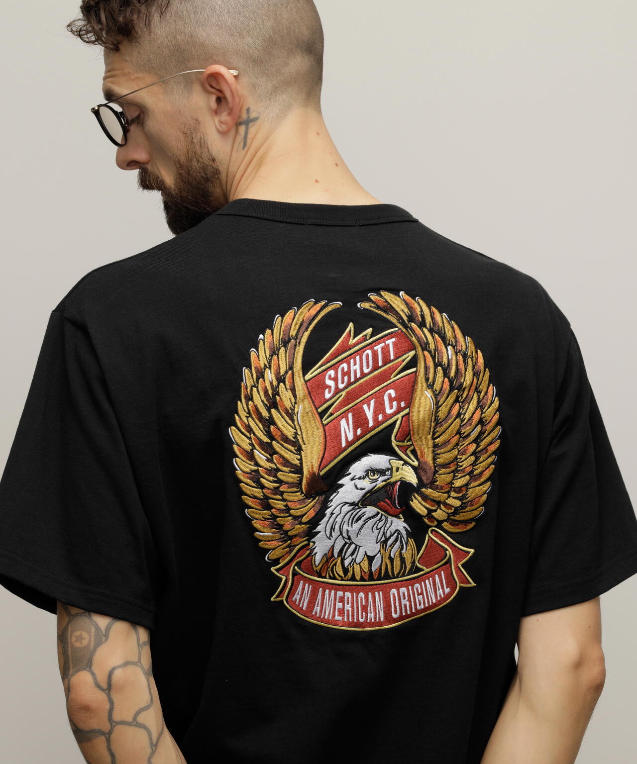 T-SHIRT "EAGLE AND RIBBON EMB"/刺繍Tシャツ "イーグル アンド リボン"
