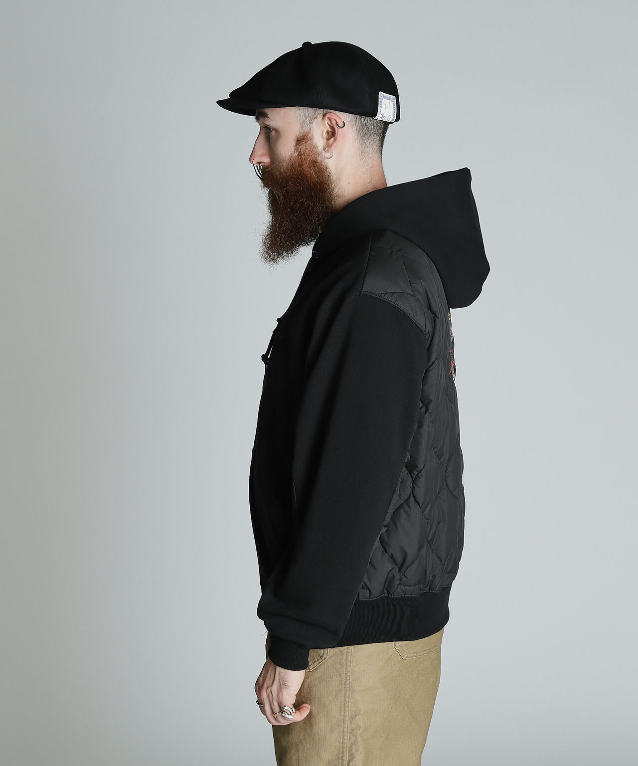 LADY WITH DRAGON QUILTED COMBI. ZIP HOOD/レディ ウィズ ドラゴン キルティング コンビ パーカー