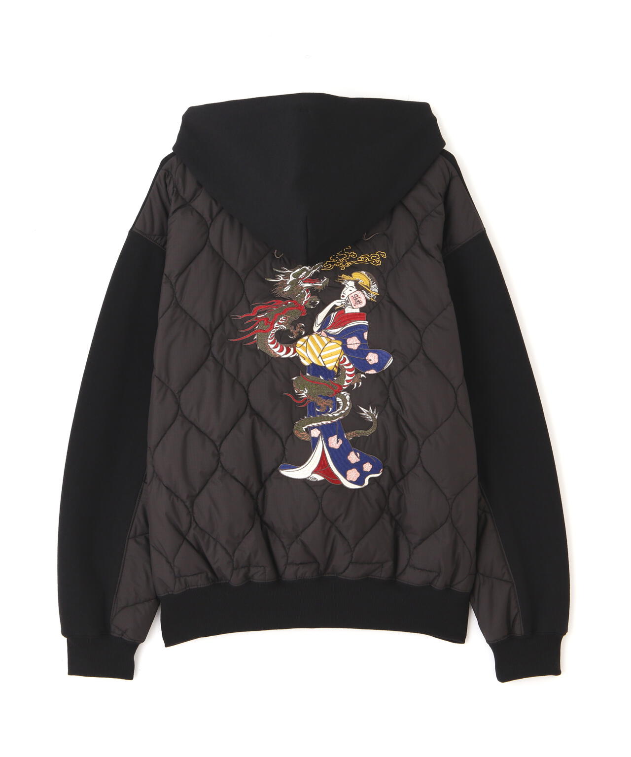 LADY WITH DRAGON QUILTED COMBI. ZIP HOOD/レディ ウィズ ドラゴン キルティング コンビ パーカー
