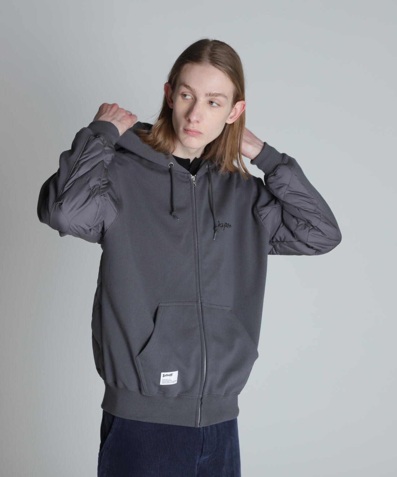 LADY WITH DRAGON QUILTED COMBI. ZIP HOOD/レディ ウィズ ドラゴン キルティング コンビ パーカー