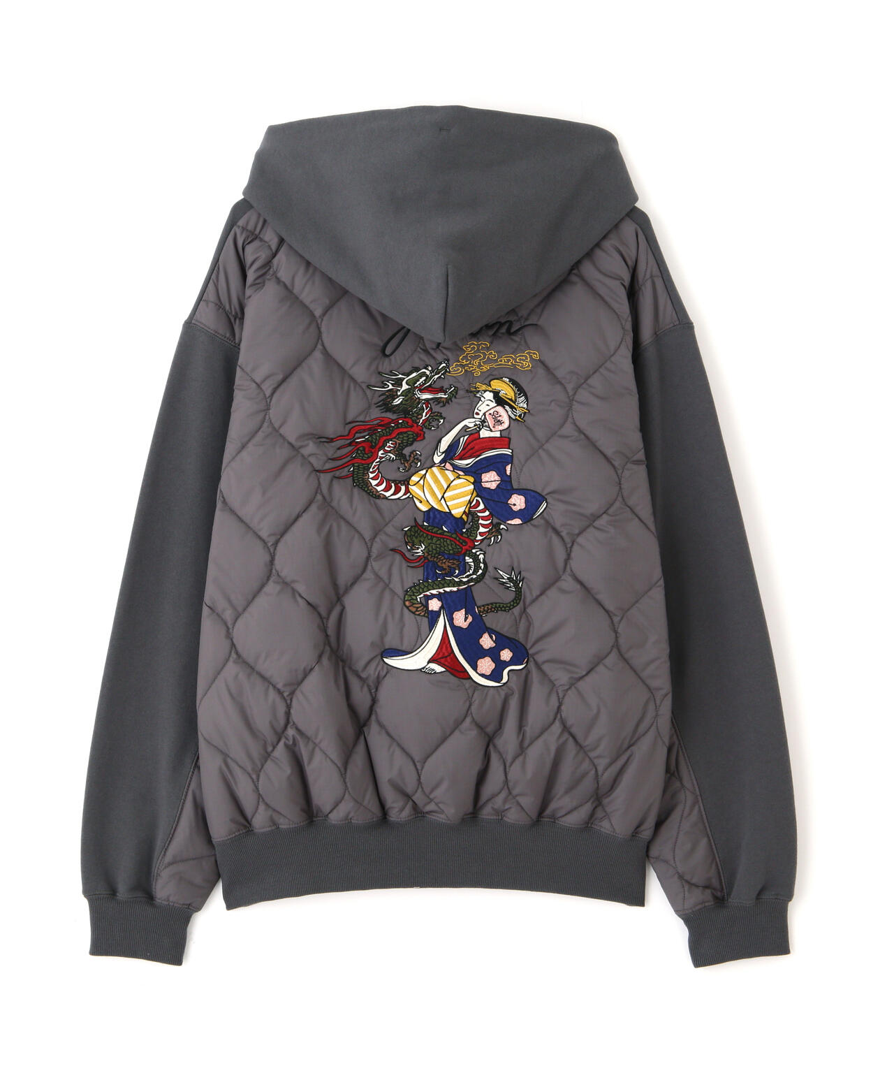 LADY WITH DRAGON QUILTED COMBI. ZIP HOOD/レディ ウィズ ドラゴン キルティング コンビ パーカー