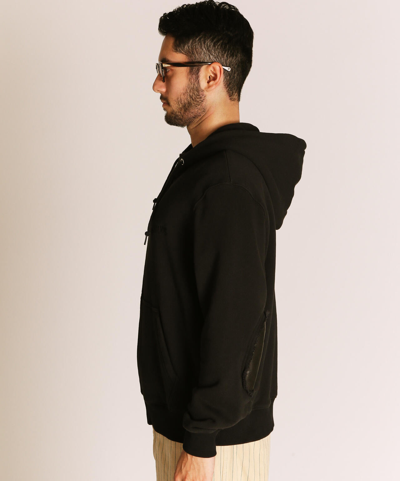 LEATHER ELBOW PATCH ZIP HOODED SWEAT/レザー エルボーパッチ ジップパーカー