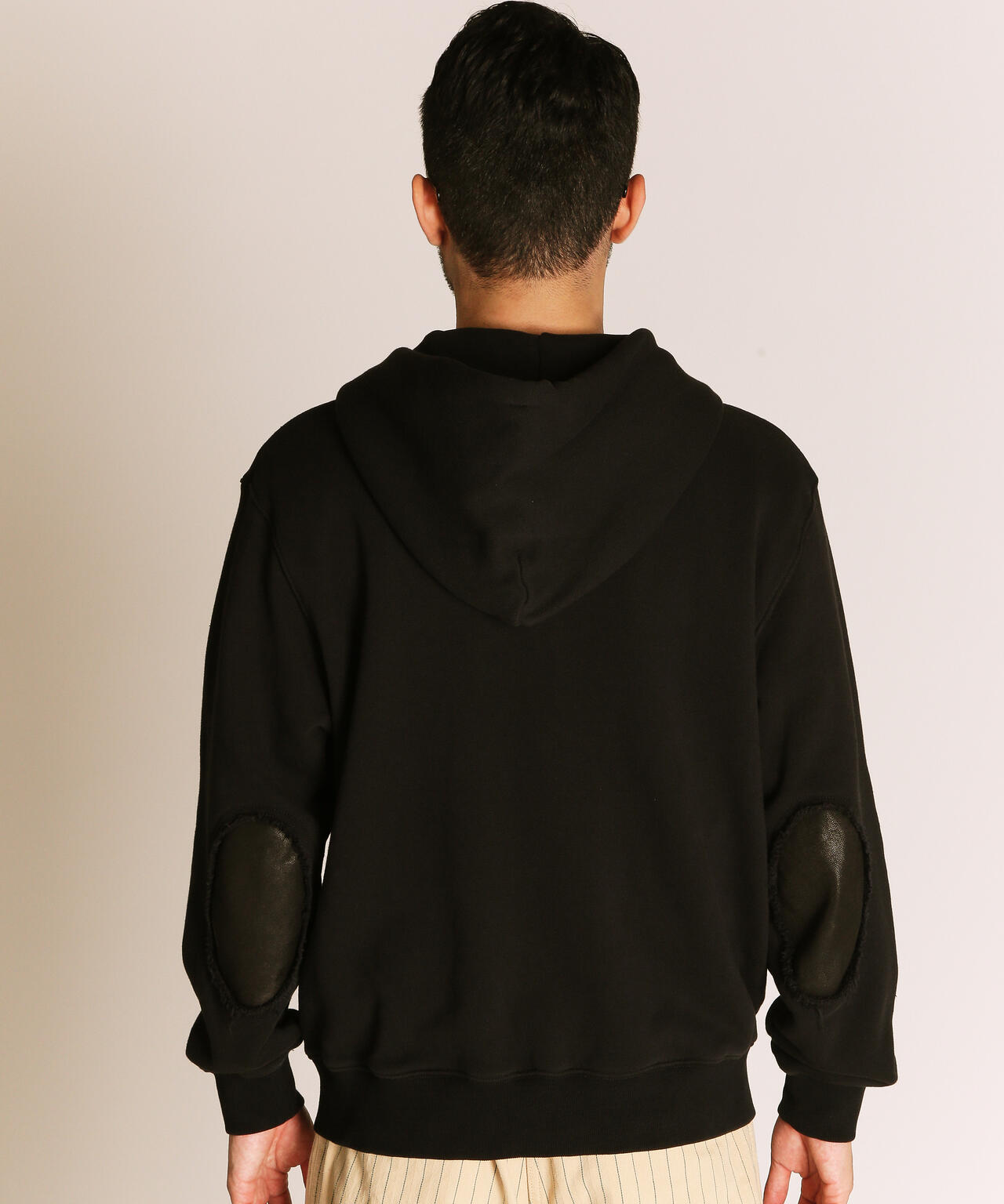 LEATHER ELBOW PATCH ZIP HOODED SWEAT/レザー エルボーパッチ ジップパーカー