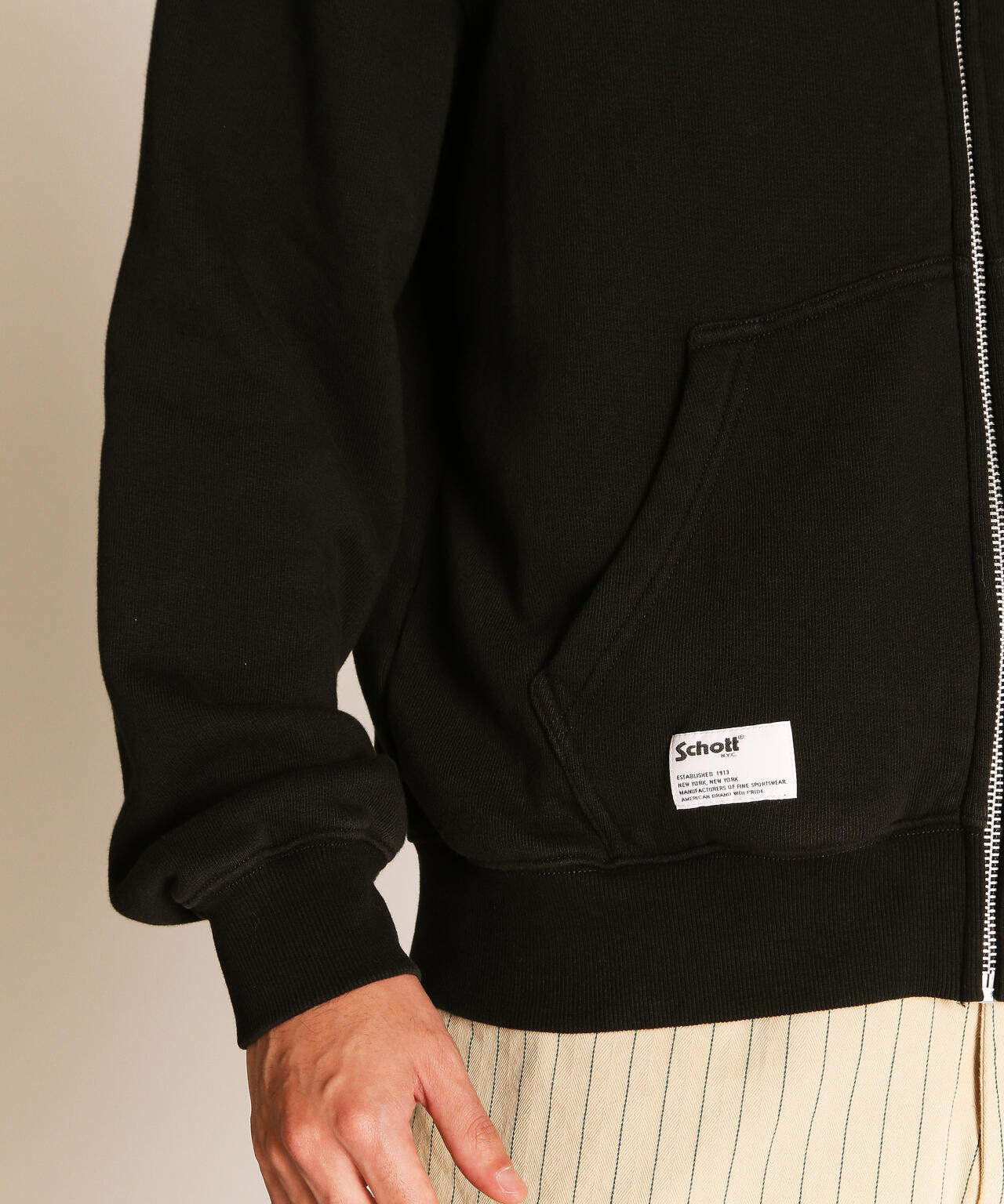 LEATHER ELBOW PATCH ZIP HOODED SWEAT/レザー エルボーパッチ ジップパーカー