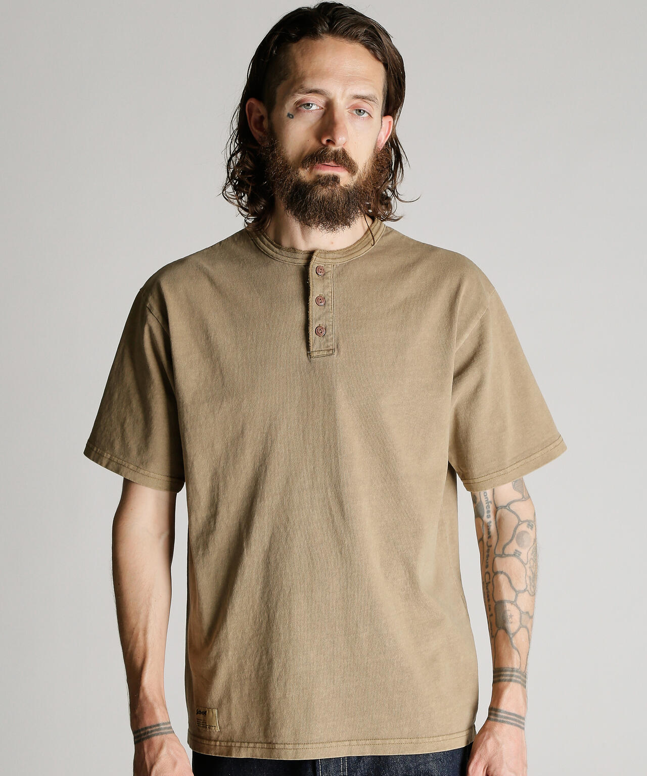 PIGMENT O/D SS HENLEY NECK T-SHIRT/ピグメント オーバーダイ ヘンリーネック Tシャツ