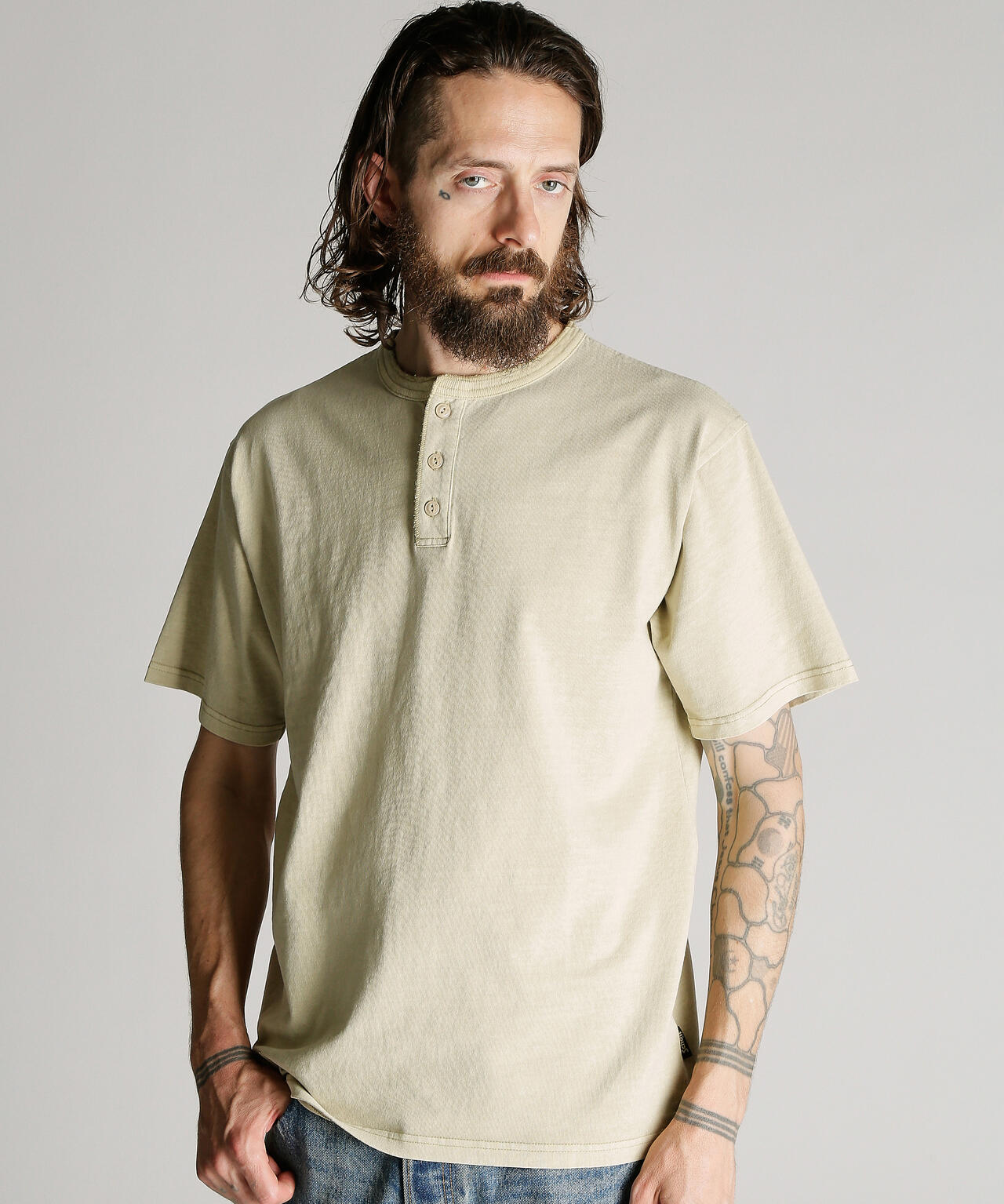 PIGMENT O/D SS HENLEY NECK T-SHIRT/ピグメント オーバーダイ ヘンリーネック Tシャツ