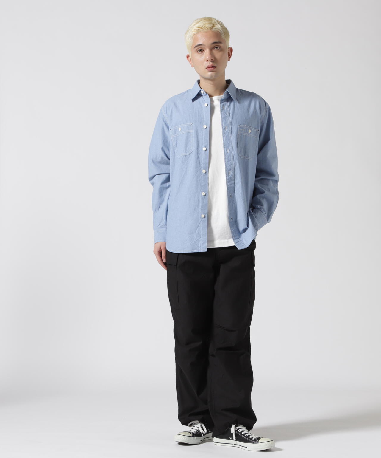 《DAILY/デイリー》BASIC CHAMBRAY LONG SLEEVE SHIRT / 長袖 ベーシック シャンブレー シャツ /