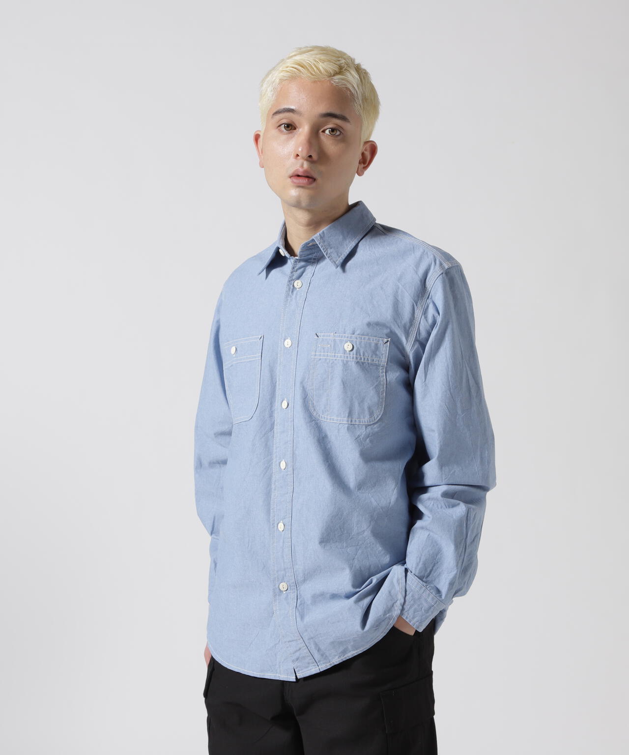 《DAILY/デイリー》BASIC CHAMBRAY LONG SLEEVE SHIRT / 長袖 ベーシック シャンブレー シャツ /