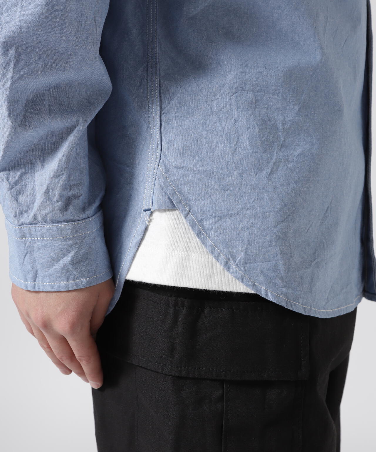 《DAILY/デイリー》BASIC CHAMBRAY LONG SLEEVE SHIRT / 長袖 ベーシック シャンブレー シャツ /