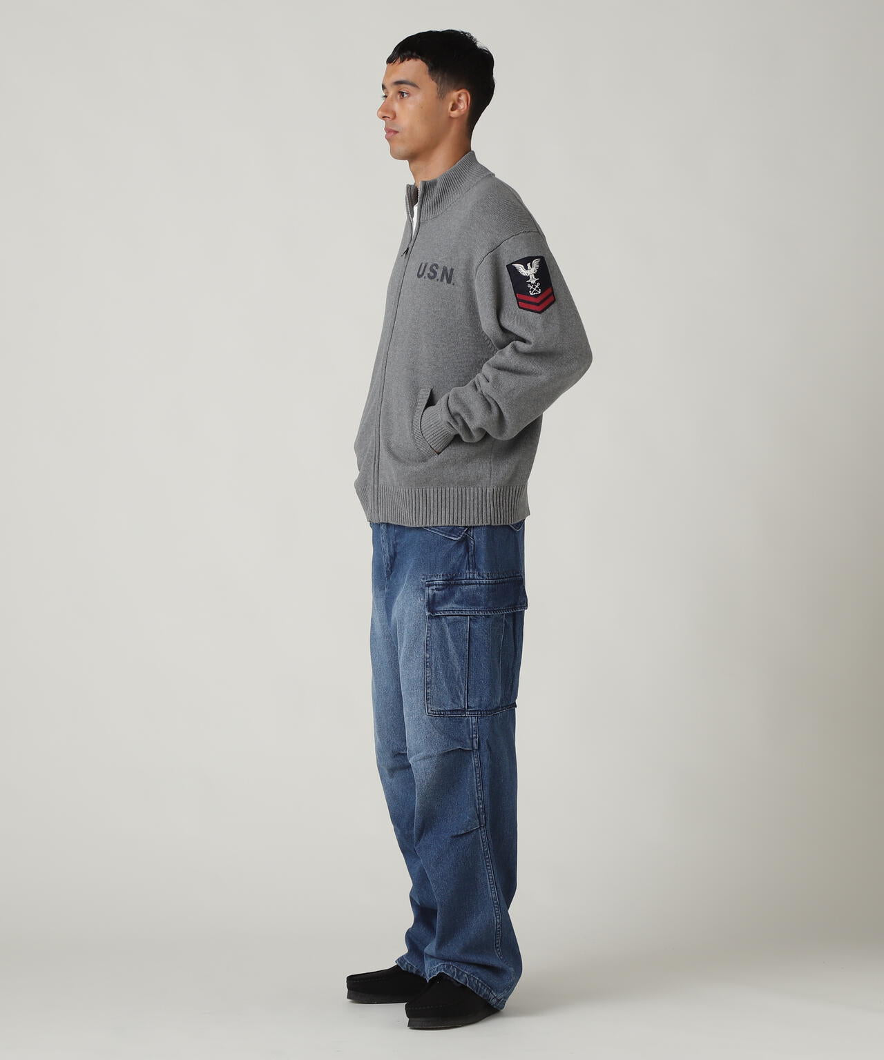 NAVAL STAND COLLAR ZIP KNIT JACKET / ネイバル スタンド カラー