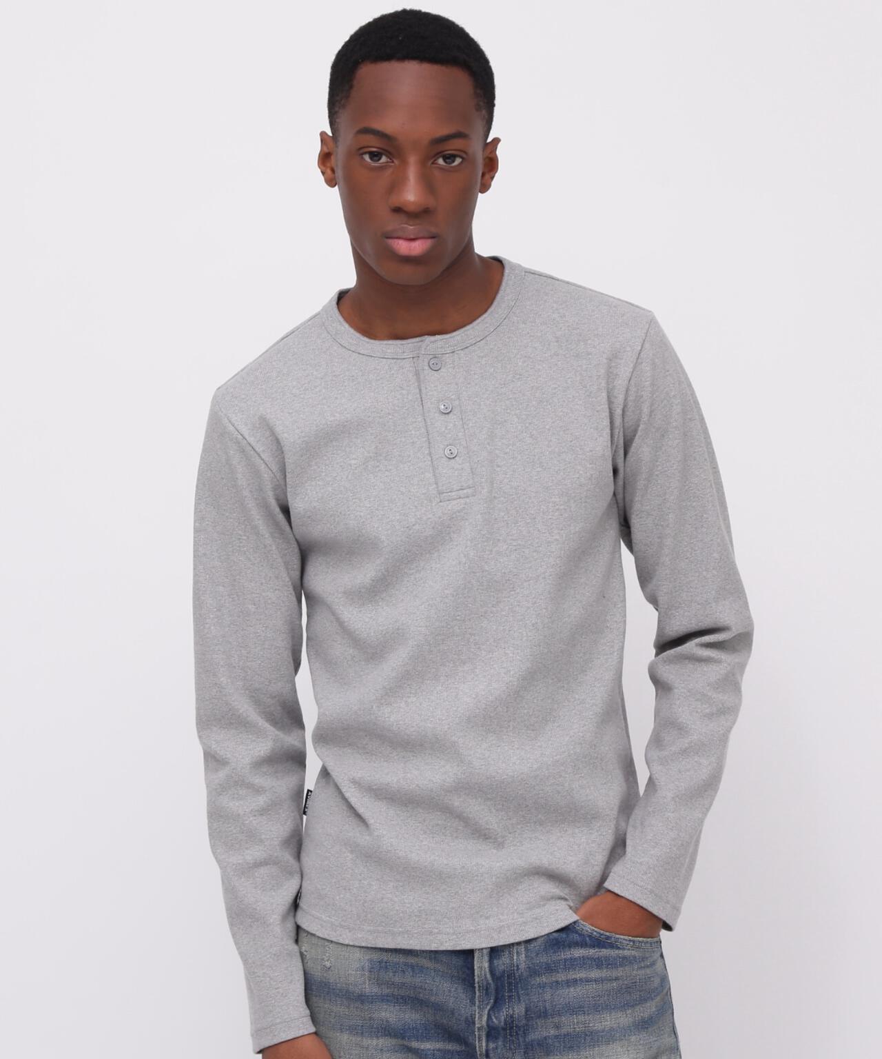 《DAILY/デイリー》RIB L/S HENLEY NECK T-SHIRT