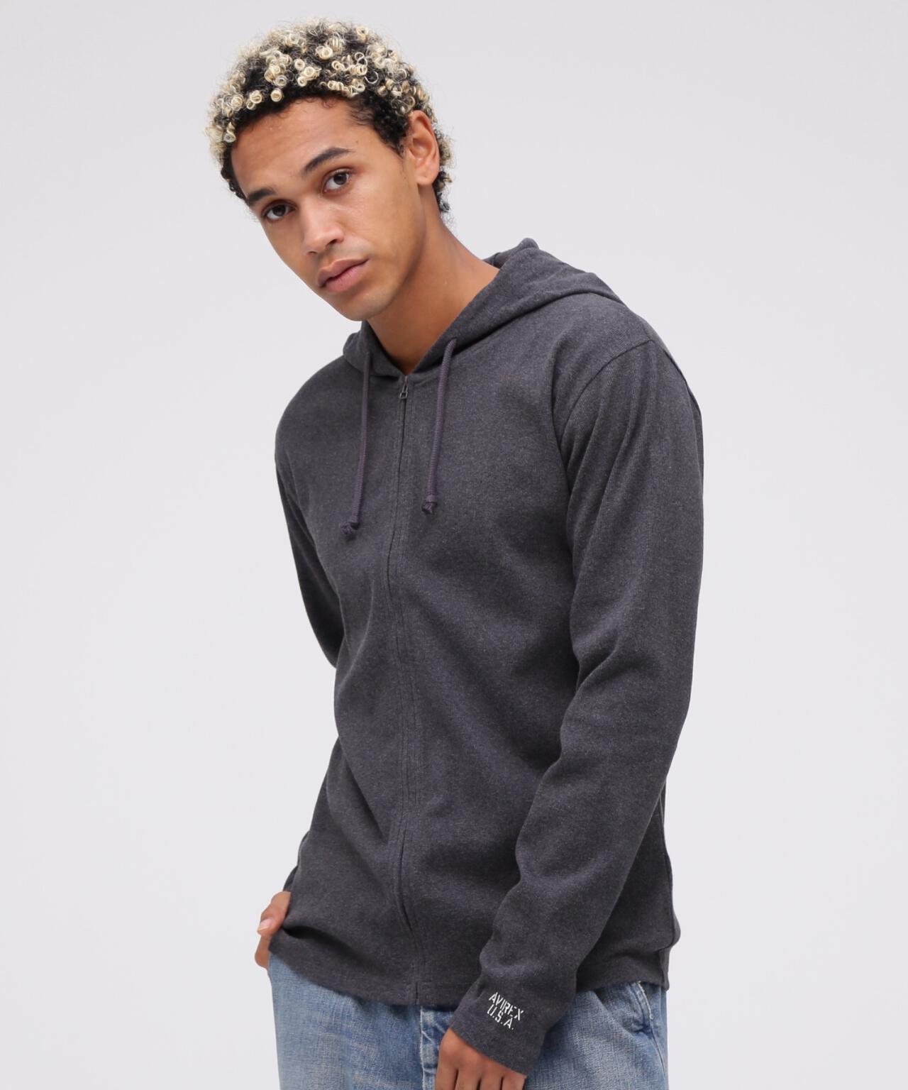 《DAILY/デイリー》RIB ZIP PARKA/デイリー 長袖 リブ ジップパーカー/AVIREX/アヴィレックス