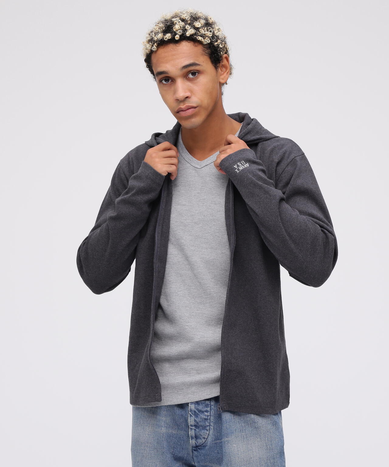 《DAILY/デイリー》RIB ZIP PARKA/デイリー 長袖 リブ ジップパーカー/AVIREX/アヴィレックス