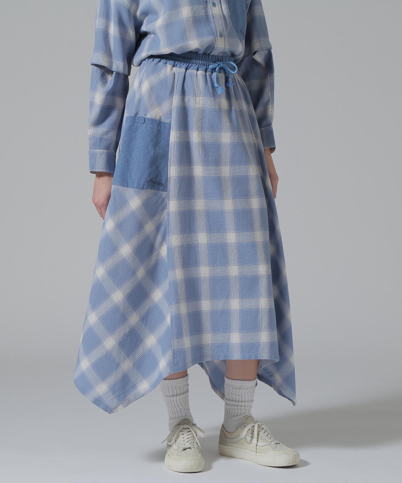 WAFFLE OMBRE CHECK IRREGULAR SKIRT/ワッフルオンブレチェック イレギュラースカート