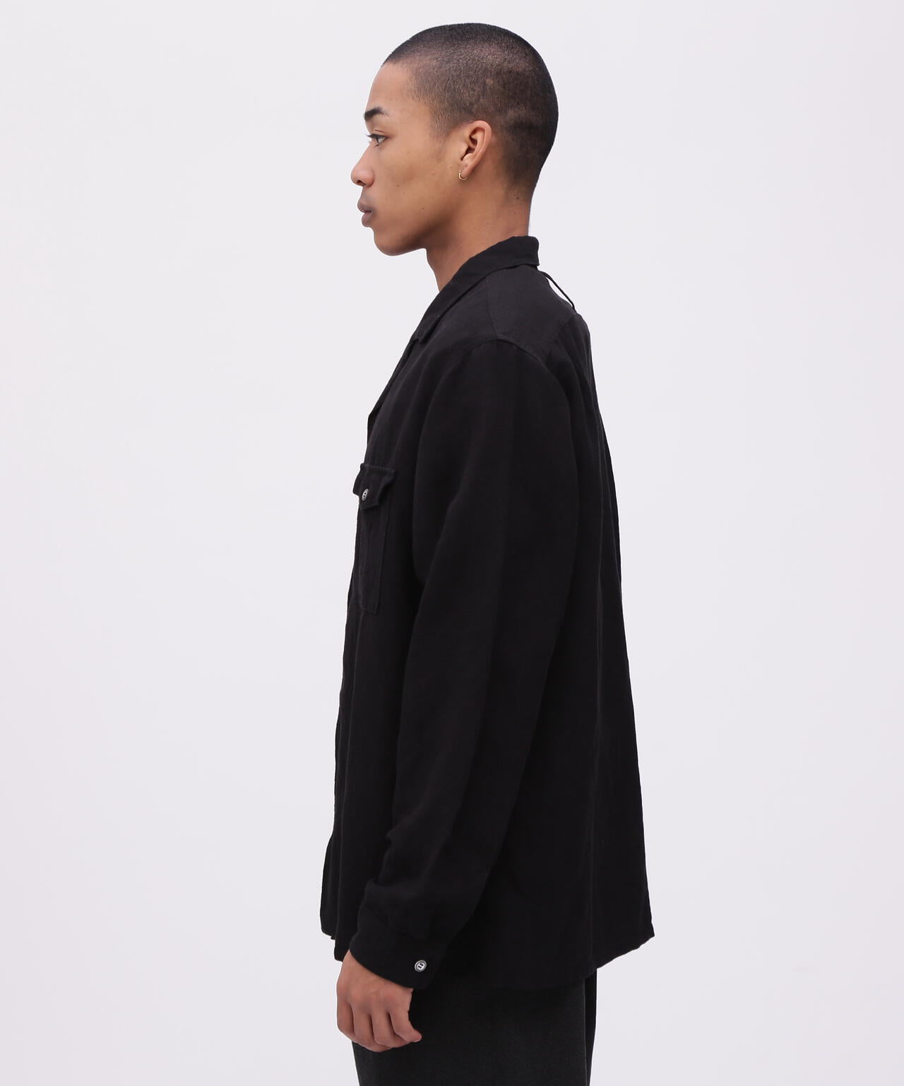 《TFQP by HANDROOM》OPEN COLLAR LONGSLEEVE WORK SHIRT FLAT BLACK / 長袖シャツ