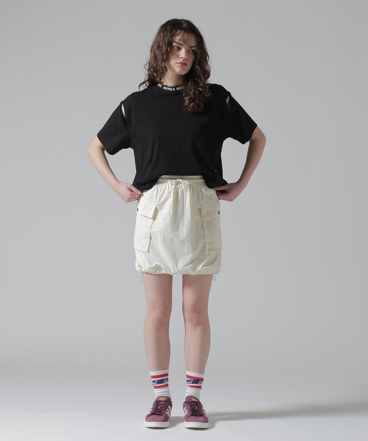 《WOMEN'S》OPEN COLLAR PRINT T-SHIRT/オープンカラープリントTシャツ