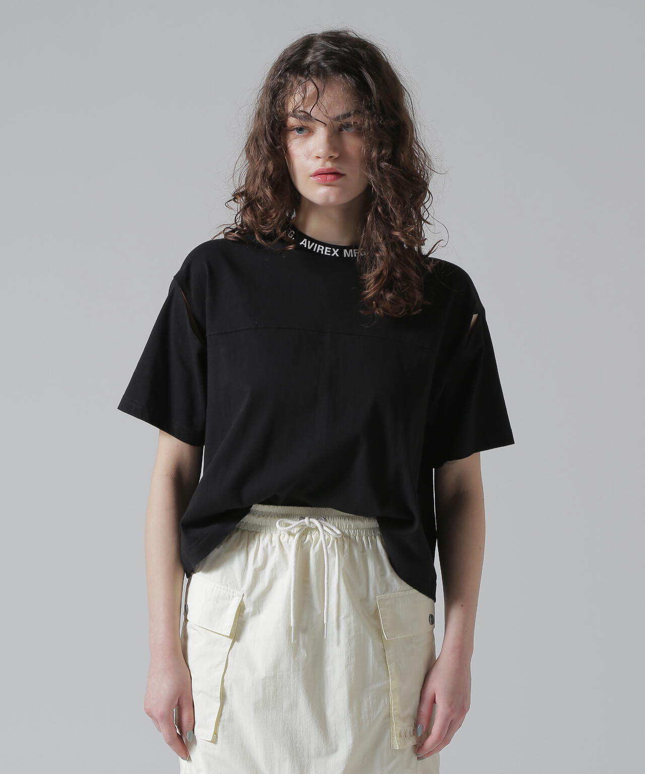 《WOMEN'S》OPEN COLLAR PRINT T-SHIRT/オープンカラープリントTシャツ