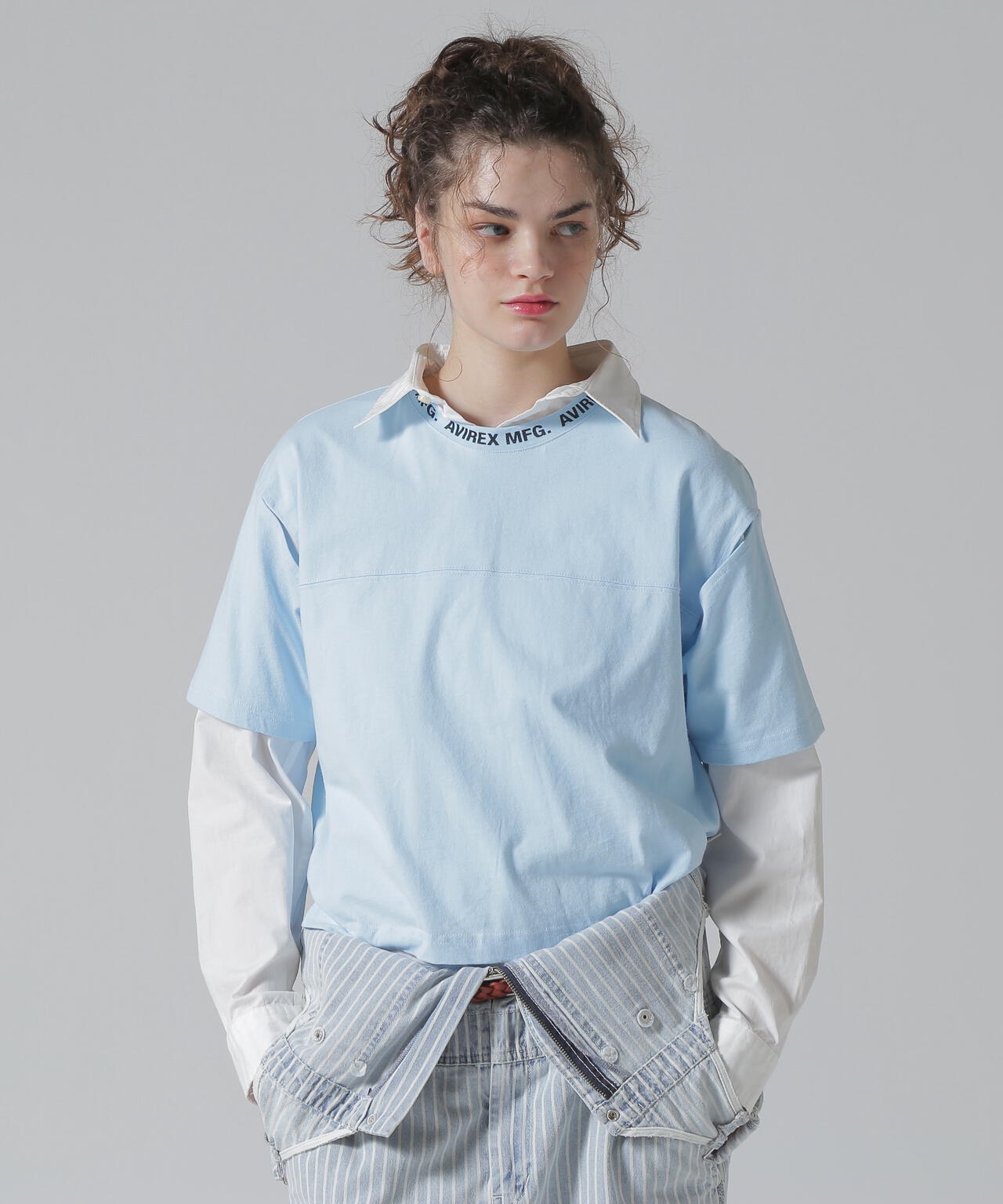 《WOMEN'S》OPEN COLLAR PRINT T-SHIRT/オープンカラープリントTシャツ