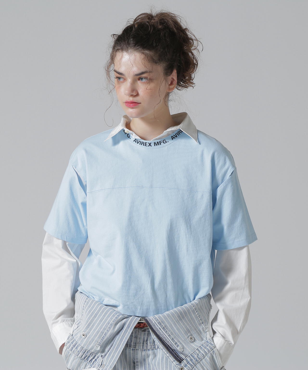 《WOMEN'S》OPEN COLLAR PRINT T-SHIRT/オープンカラープリントTシャツ