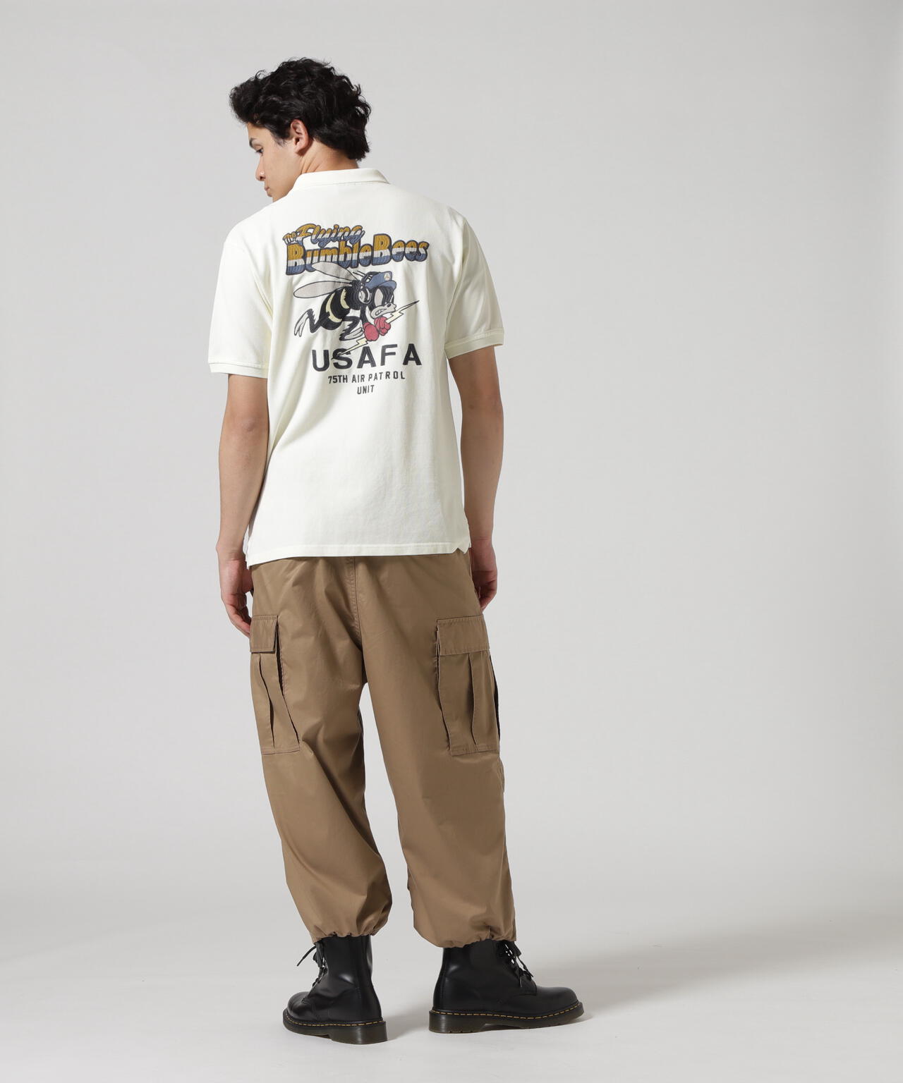 《直営店限定》FADE WASH EMB POLO "BUMBLE BEE" / フェイドウォッシュ 刺繍ポロ / AVIREX