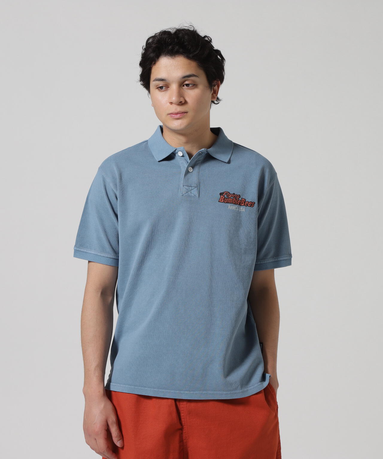 《直営店限定》FADE WASH EMB POLO "BUMBLE BEE" / フェイドウォッシュ 刺繍ポロ / AVIREX