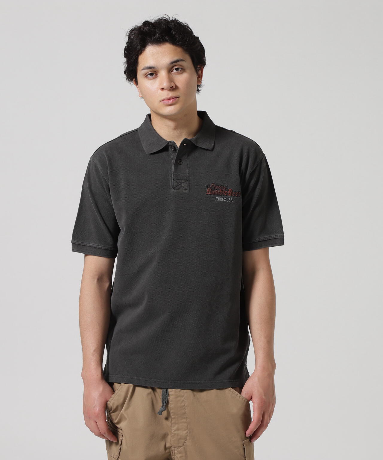 《直営店限定》FADE WASH EMB POLO "BUMBLE BEE" / フェイドウォッシュ 刺繍ポロ / AVIREX