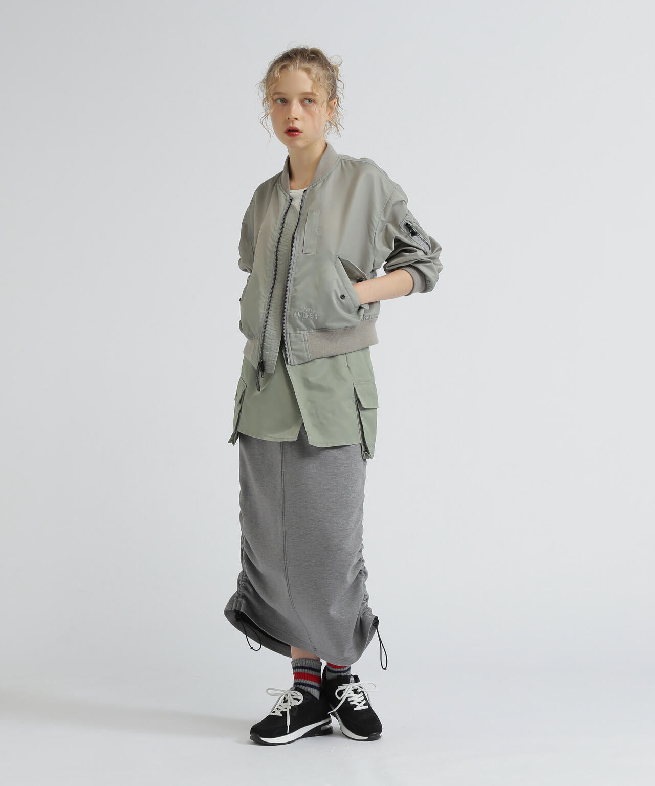 NYLON×DOUBLE KNIT LAYERED SKIRT/ナイロン×ダブルニットレイヤードスカート