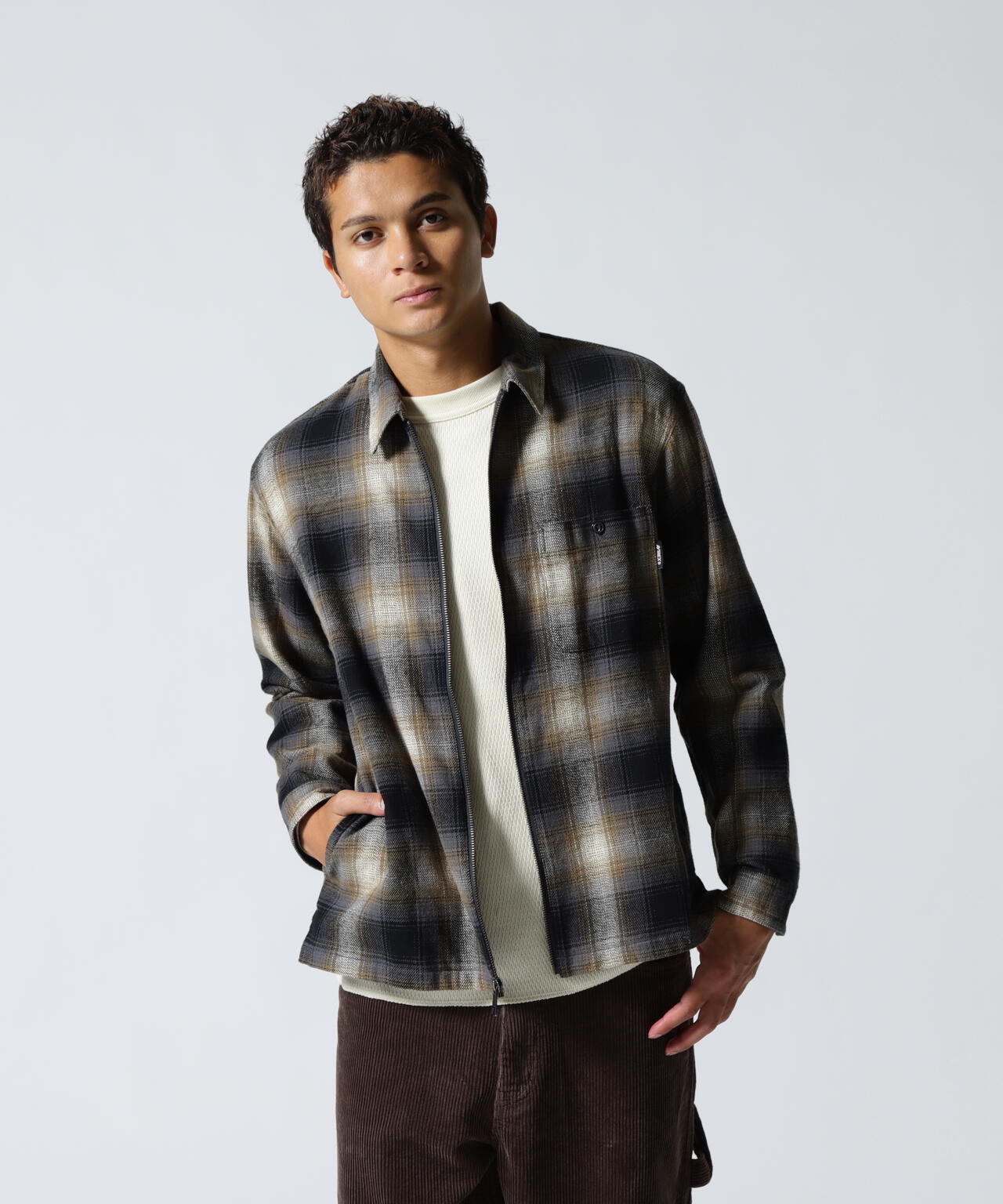 OMBRE CHECK ZIP UP SHIRT