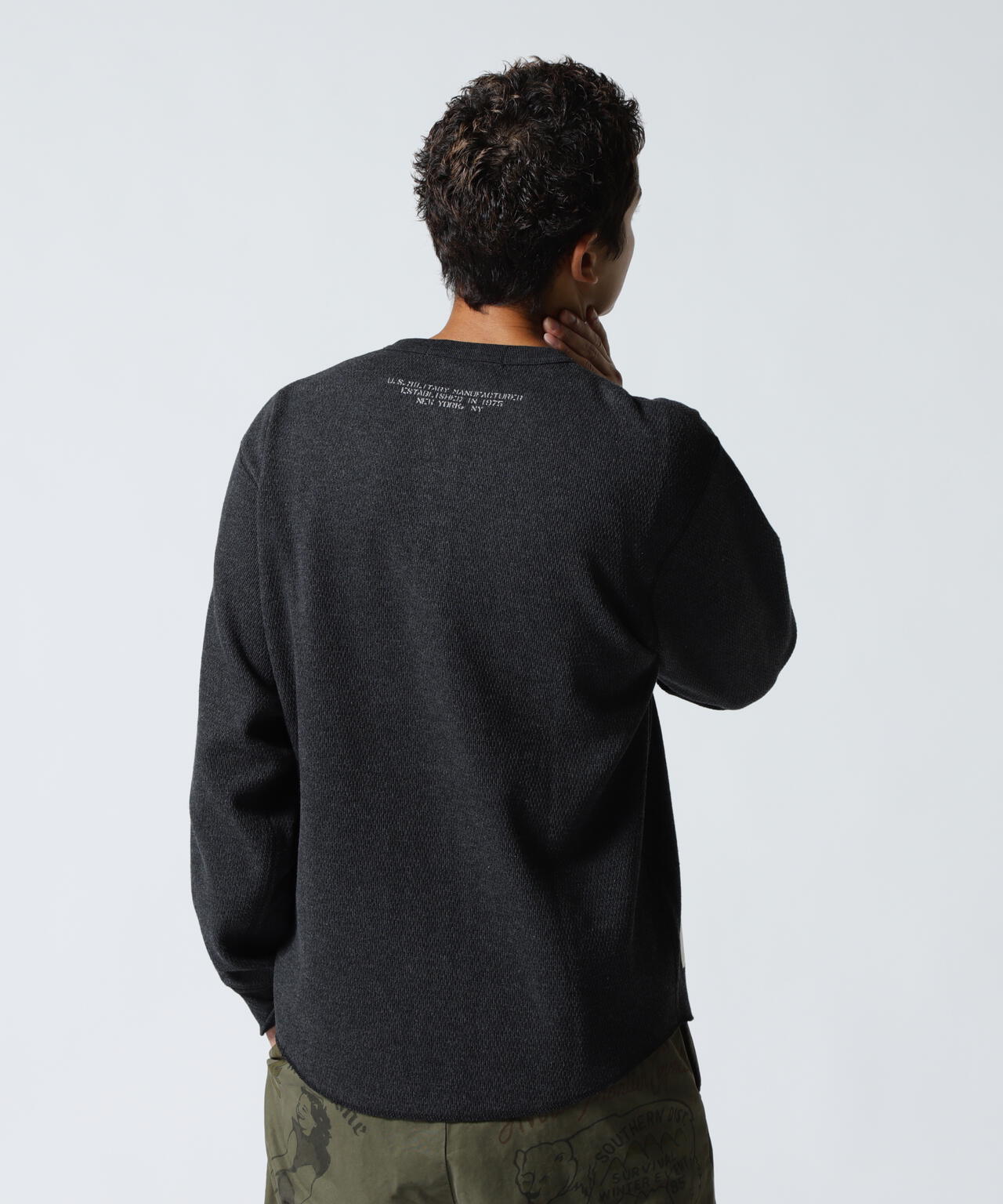HONEYCOMB WAFFLE L/S HENLEY NECK T-SHIRT