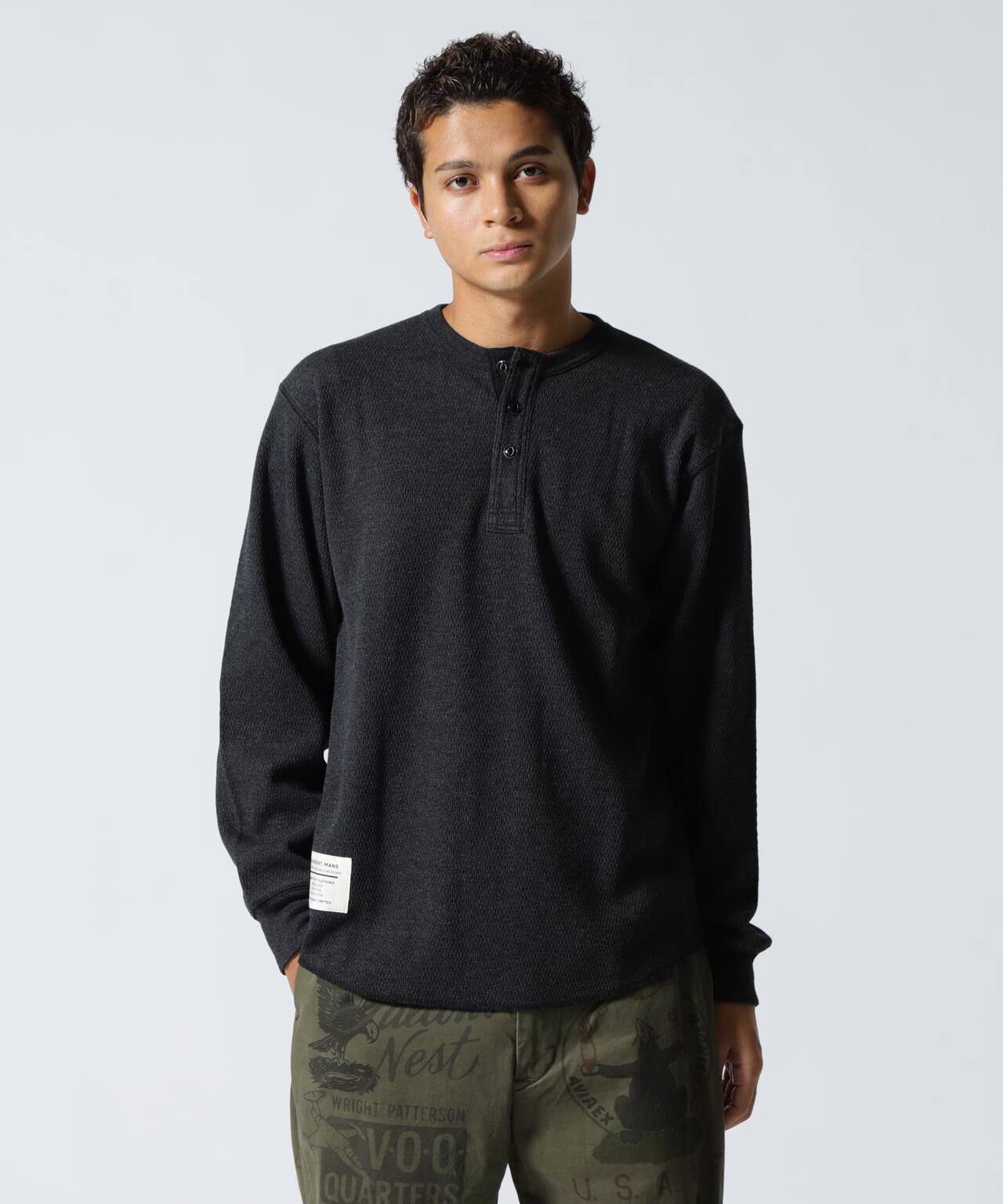 HONEYCOMB WAFFLE L/S HENLEY NECK T-SHIRT