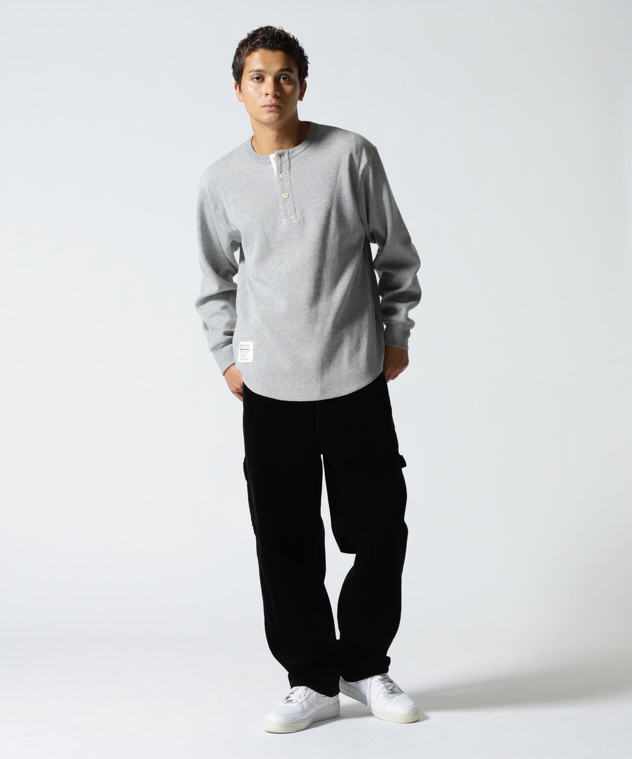 HONEYCOMB WAFFLE L/S HENLEY NECK T-SHIRT