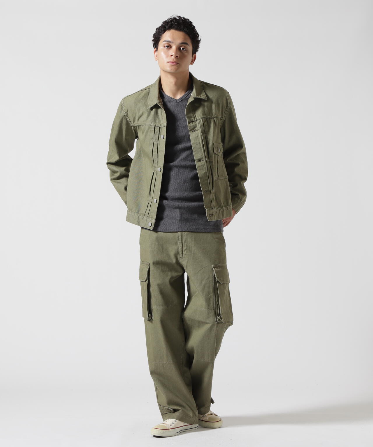 《TFQP by HANDROOM》GREEN SELVEDGE MILITARY DENIM JACKET