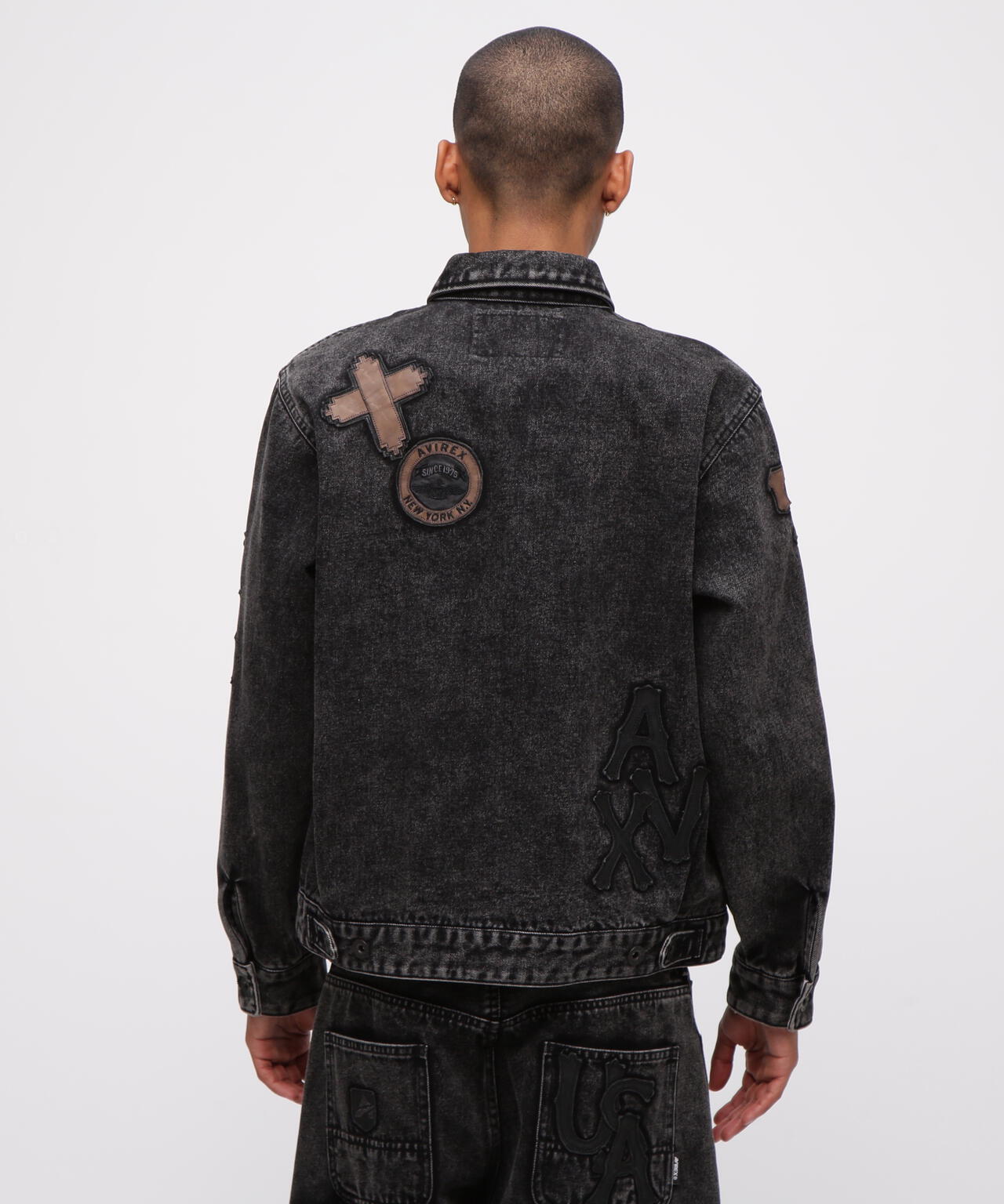 LEATHER PATCH DENIM JACKET