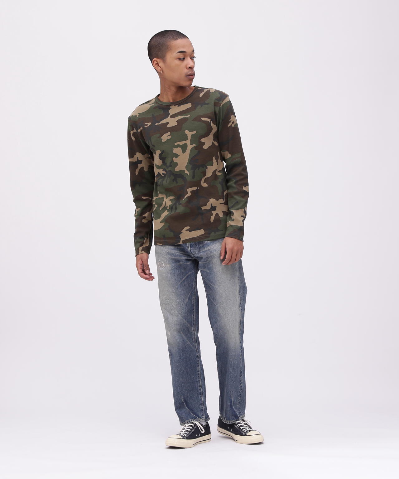 《DAILY/デイリー》 RIB LONG SLEEVE CREW NECK T-SHIRT ”CAMOUFLAGE”