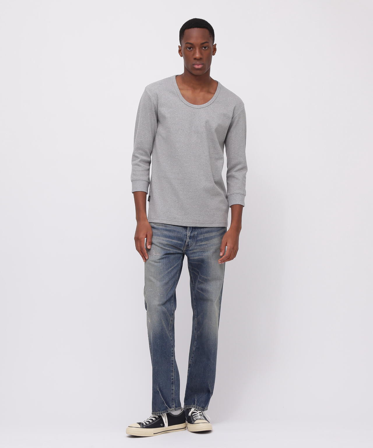 《DAILY/デイリー》2/3 SLEEVE U-NECK T-SHIRT/2/3 スリーブ Uネック Tシャツ