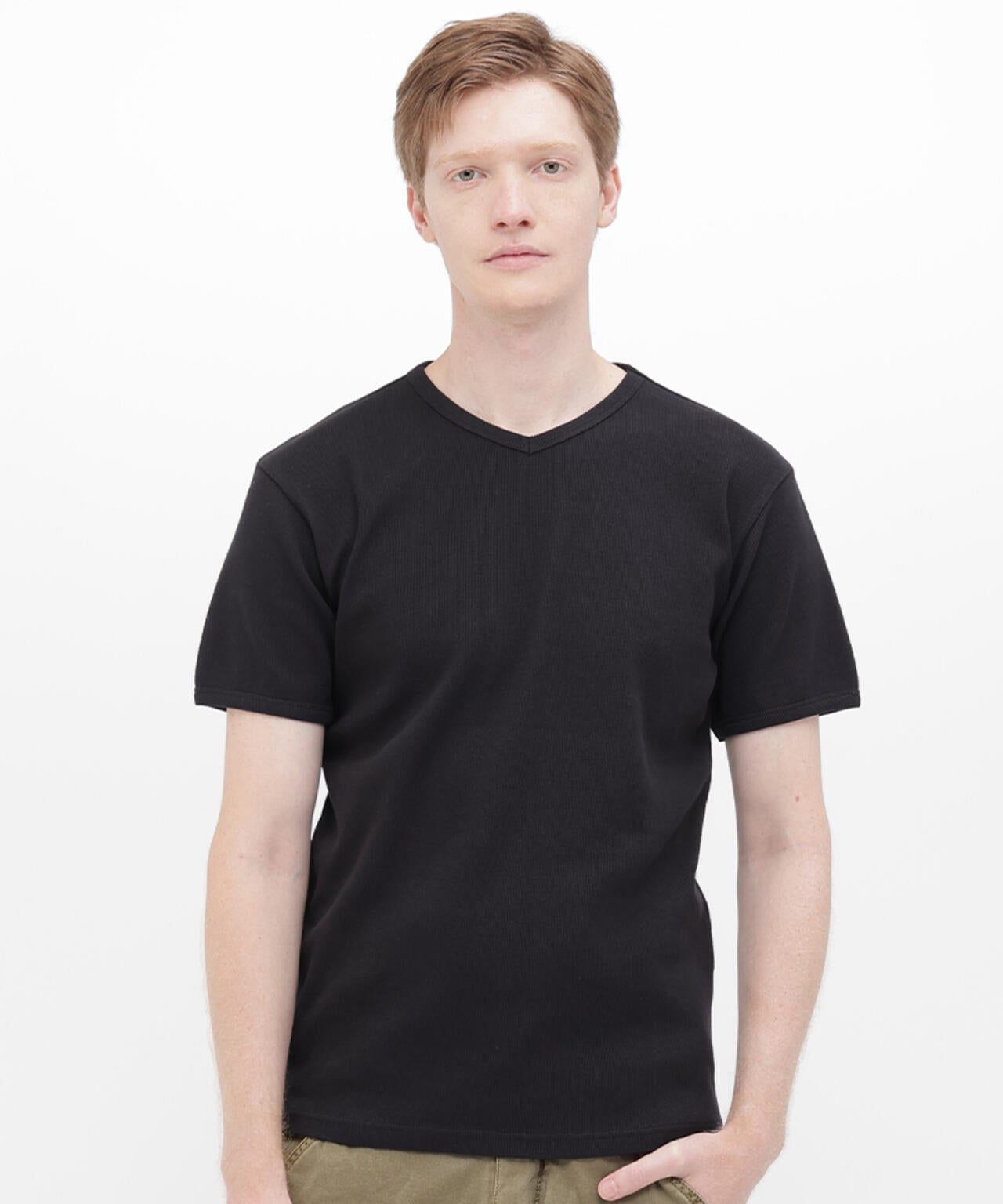 《DAILY/デイリー》RIB S/S V-NECK T-SHIRT/リブ 半袖 ブイネック Tシャツ  デイリーウェア