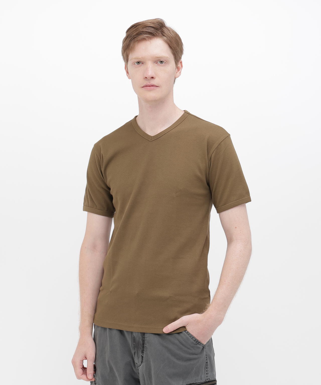 《DAILY/デイリー》RIB S/S V-NECK T-SHIRT/リブ 半袖 ブイネック Tシャツ  デイリーウェア