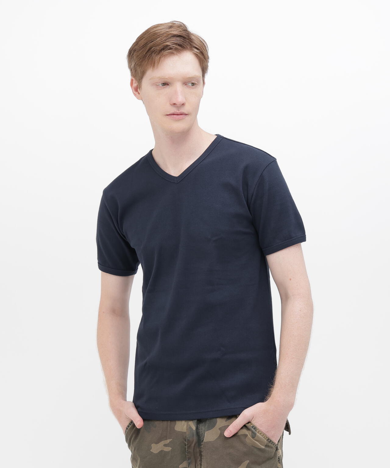 《DAILY/デイリー》RIB S/S V-NECK T-SHIRT/リブ 半袖 ブイネック Tシャツ  デイリーウェア