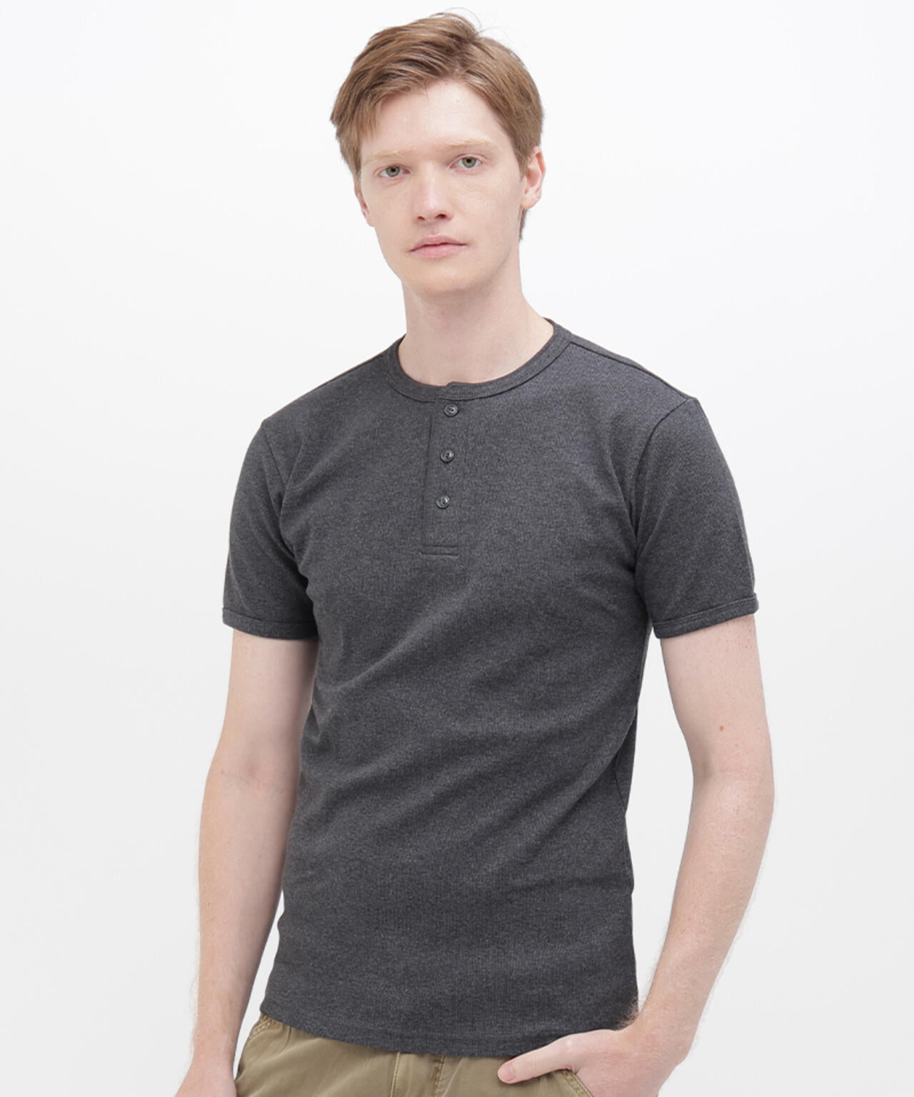 《DAILY/デイリー》RIB S/S HENLEY NECK T-SHIRT