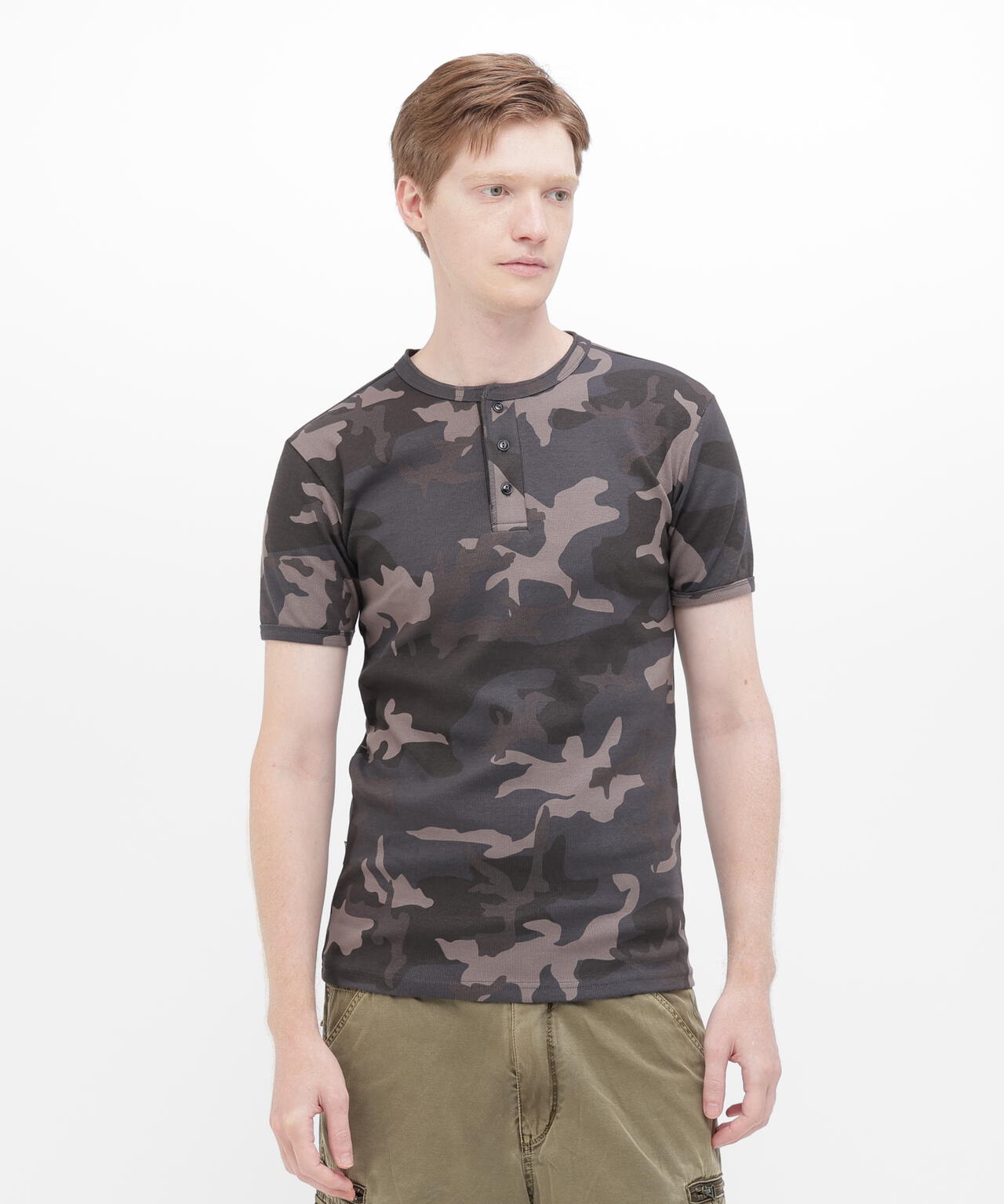 《DAILY/デイリー》RIB S/S HENLEY NECK T-SHIRT ”CAMOUFLAGE”
