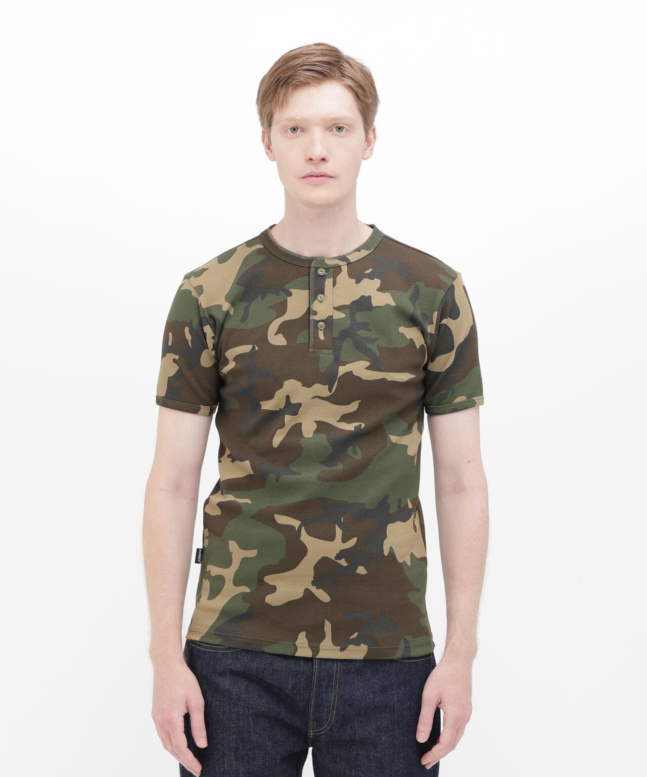 《DAILY/デイリー》RIB S/S HENLEY NECK T-SHIRT ”CAMOUFLAGE”