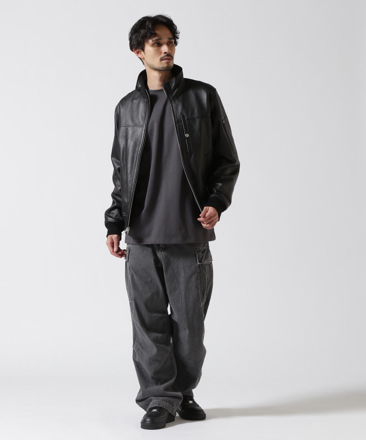 STAND LEATHER MA-1 MOD JACKET / スタンド レザー MA-1