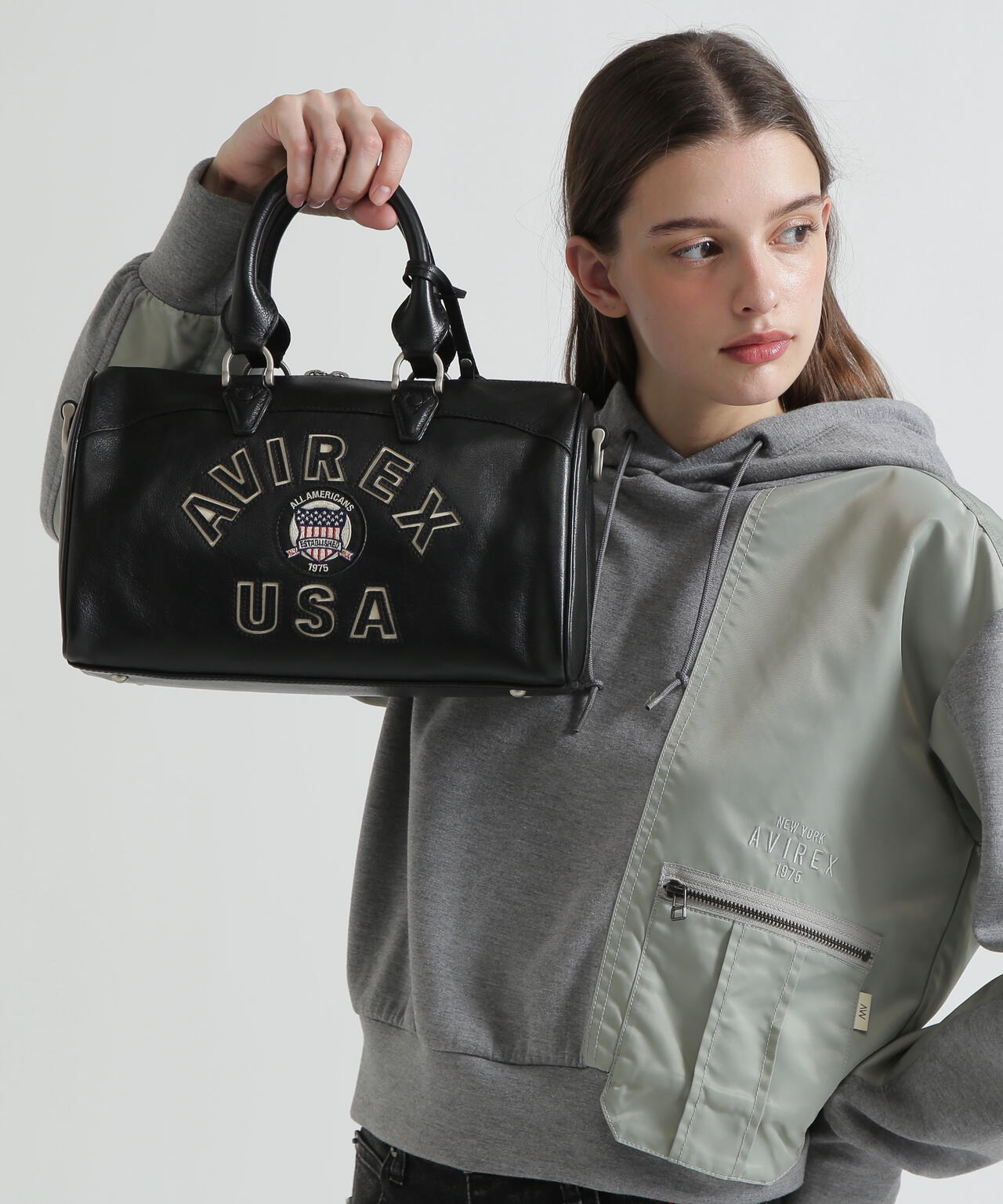 VARSITY LEATHER MINI DUFFLE BAG/バーシティーミニダッフルバッグ