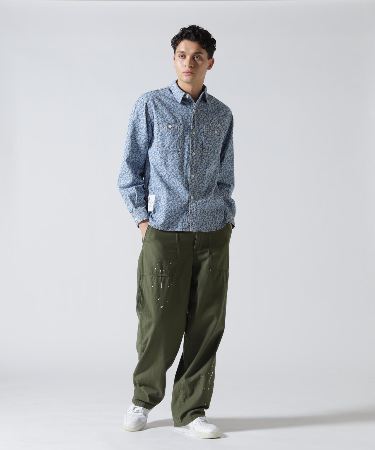 FLORAL PATTERN DENIM WORK L/S SHIRT