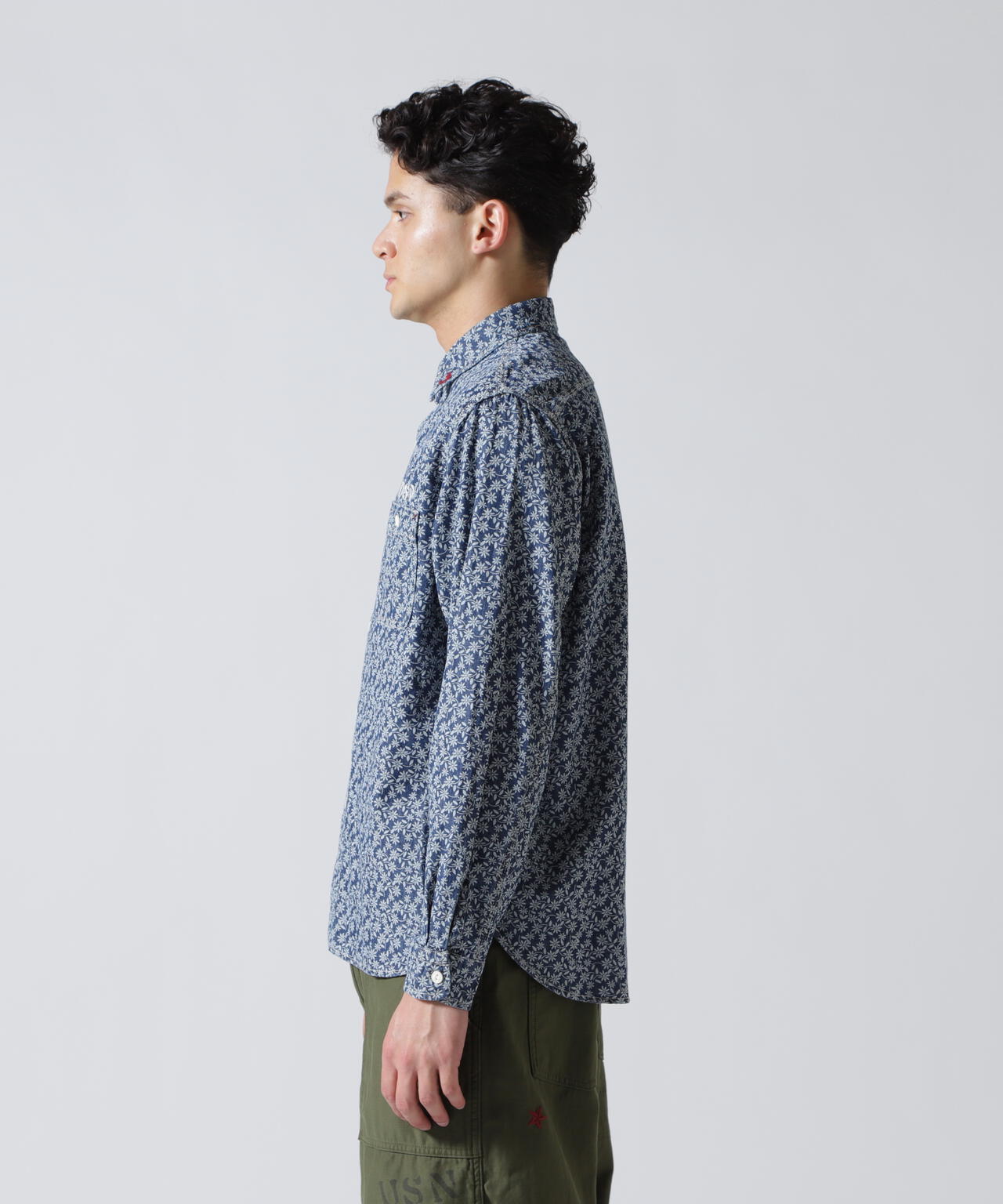 FLORAL PATTERN DENIM WORK L/S SHIRT