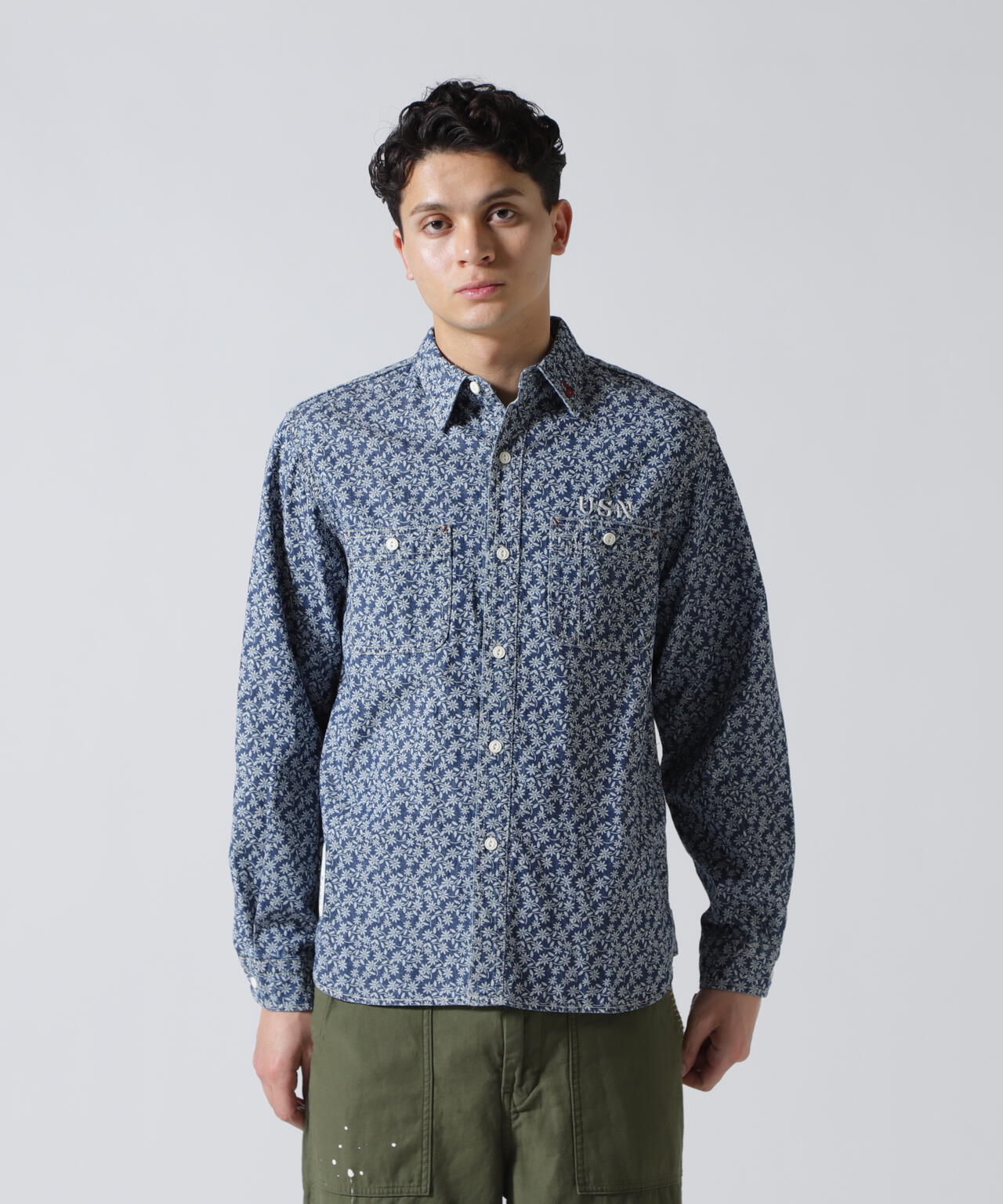 FLORAL PATTERN DENIM WORK L/S SHIRT