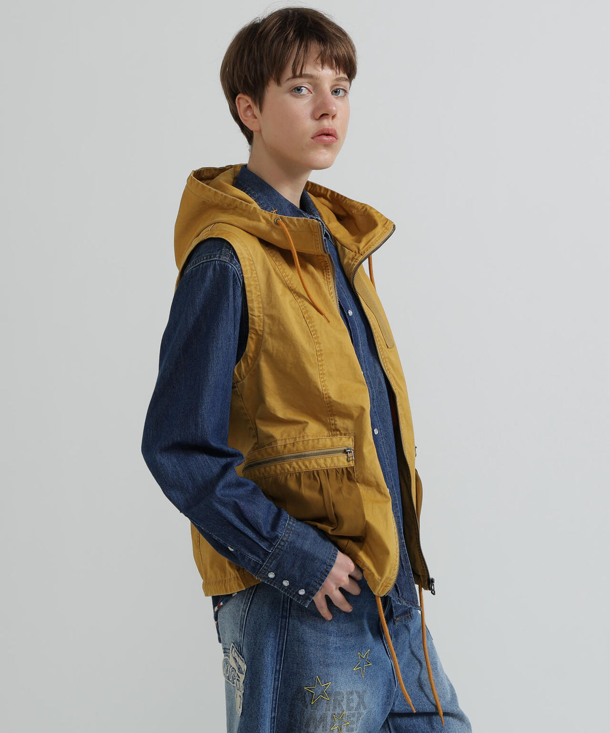 《WOMAN》MILITARY ZIP POCKET DETACHABLE JACKET