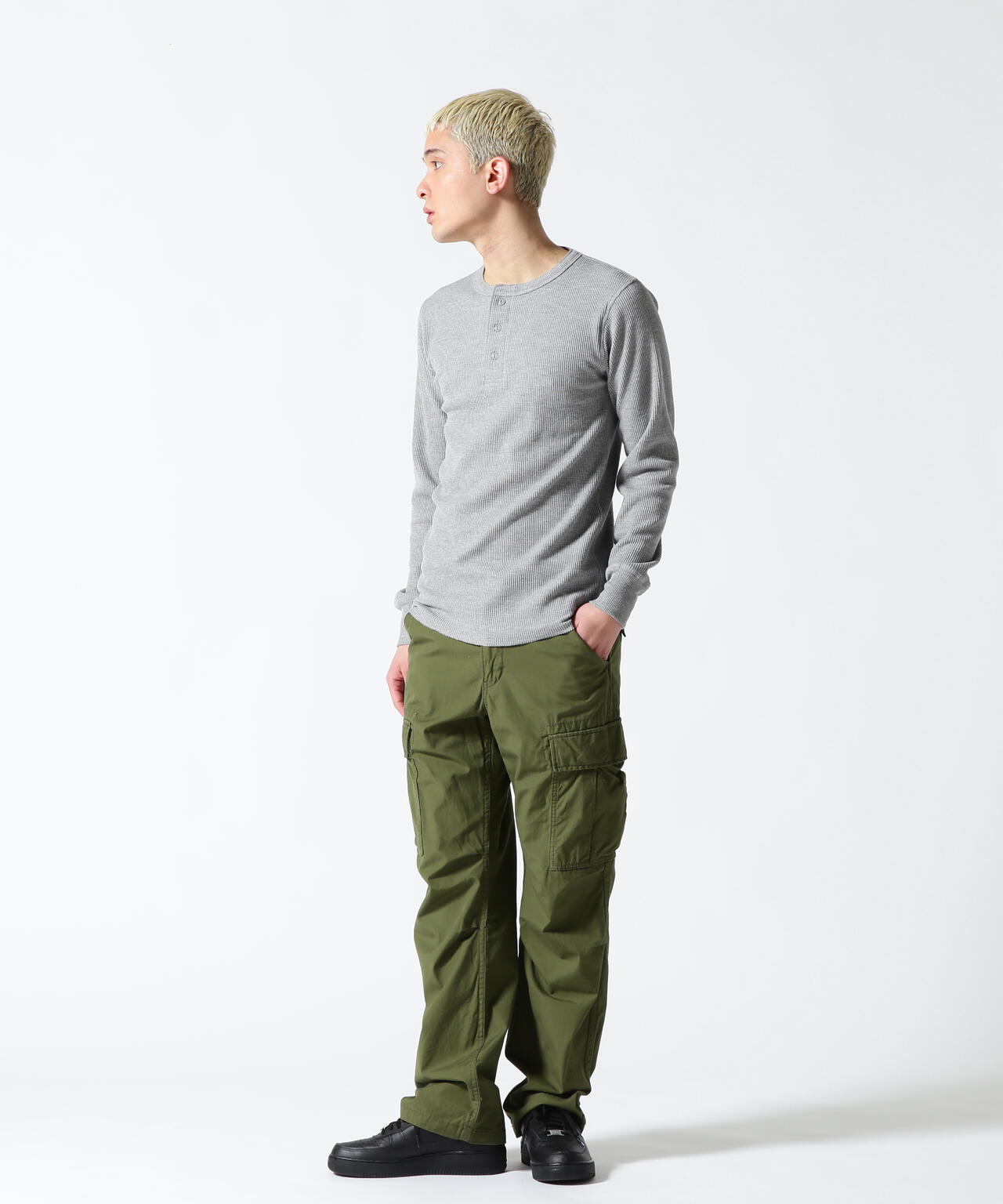 《DAILY/デイリー》L/S THERMAL HENLEY NECK T-SHIRT