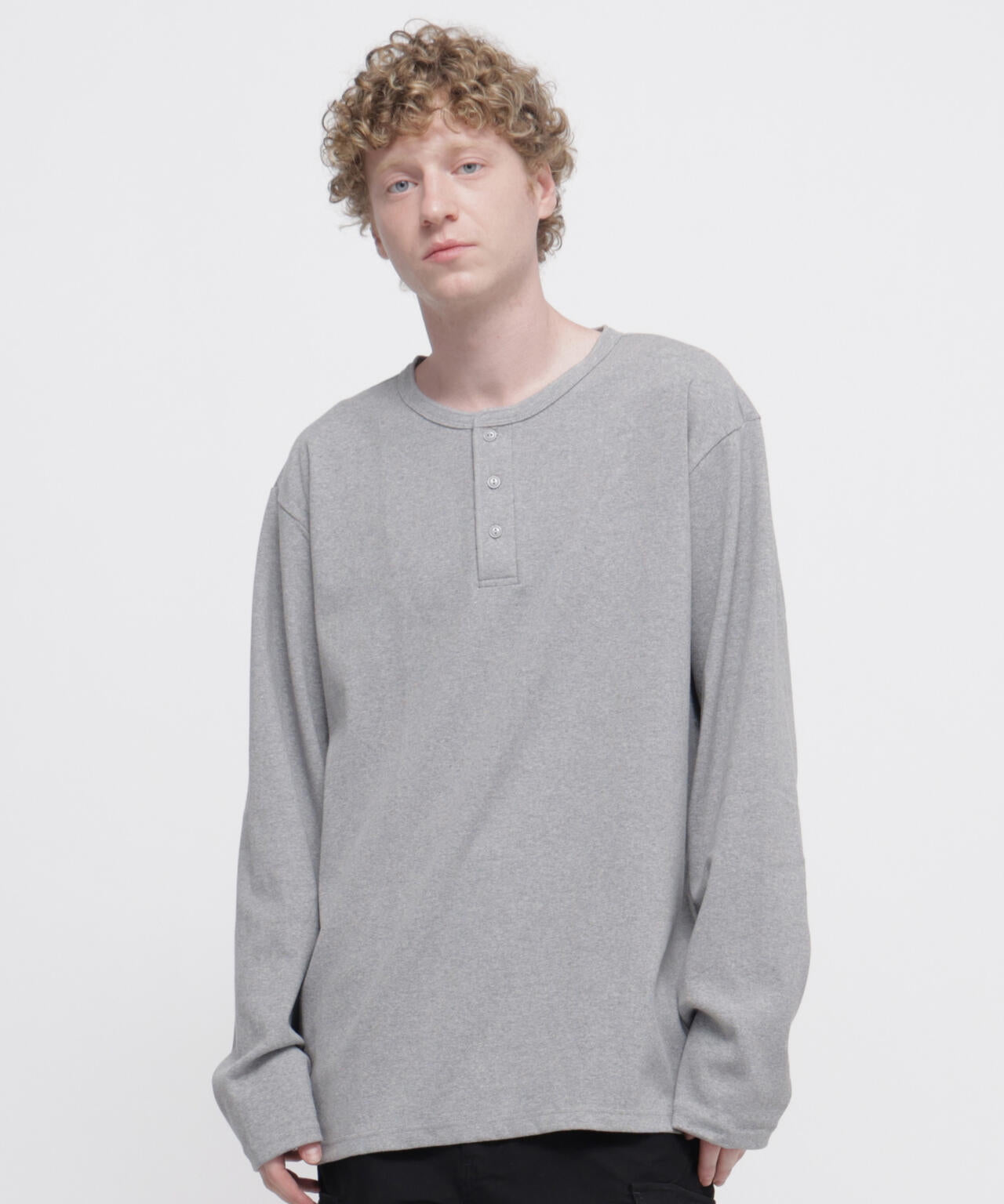 《DAILY/デイリー》BIG SIZE RIB L/S HENLEY NECK T-SHIRT